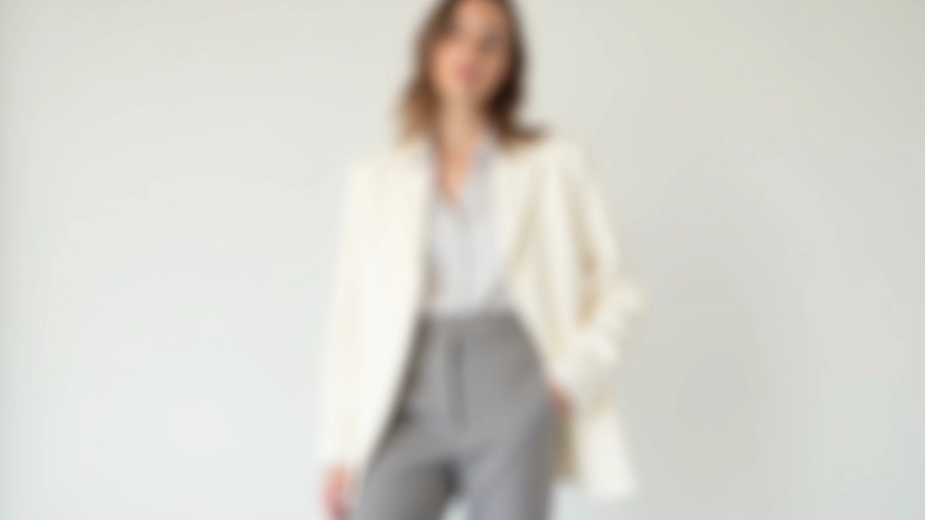 Tailored neutral outfit showing proportion balance with oversized blazer, fitted trousers, and structured accessories against minimalist background
